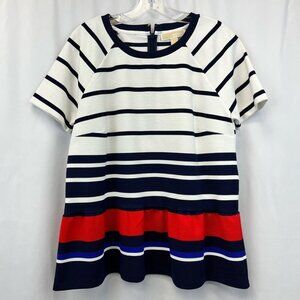 Michael Kors Womens Peplum Top Multicolor Stripe Short Sleeve Stretch Zip L